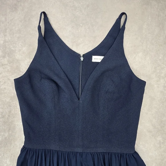 Dress the Population NWOT Alicia Midnight Blue Crepe Bodice Chiffon Dress - Picture 5 of 15